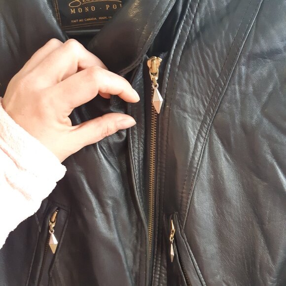 Jacket Leather Cuir Made In Canada Sélection Mono-Pol Small Women Rare Vintage - Picture 4 of 16